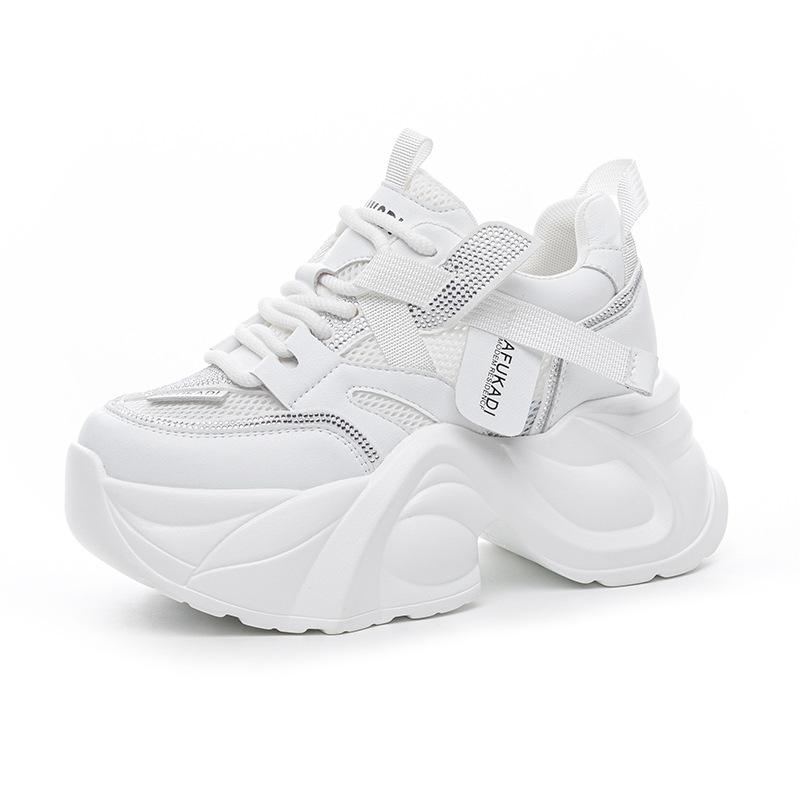 2025 summer new platform dad shoes women's rhinestone lace-up mesh shoes versatile heel high casual height increase and thin women's shoes