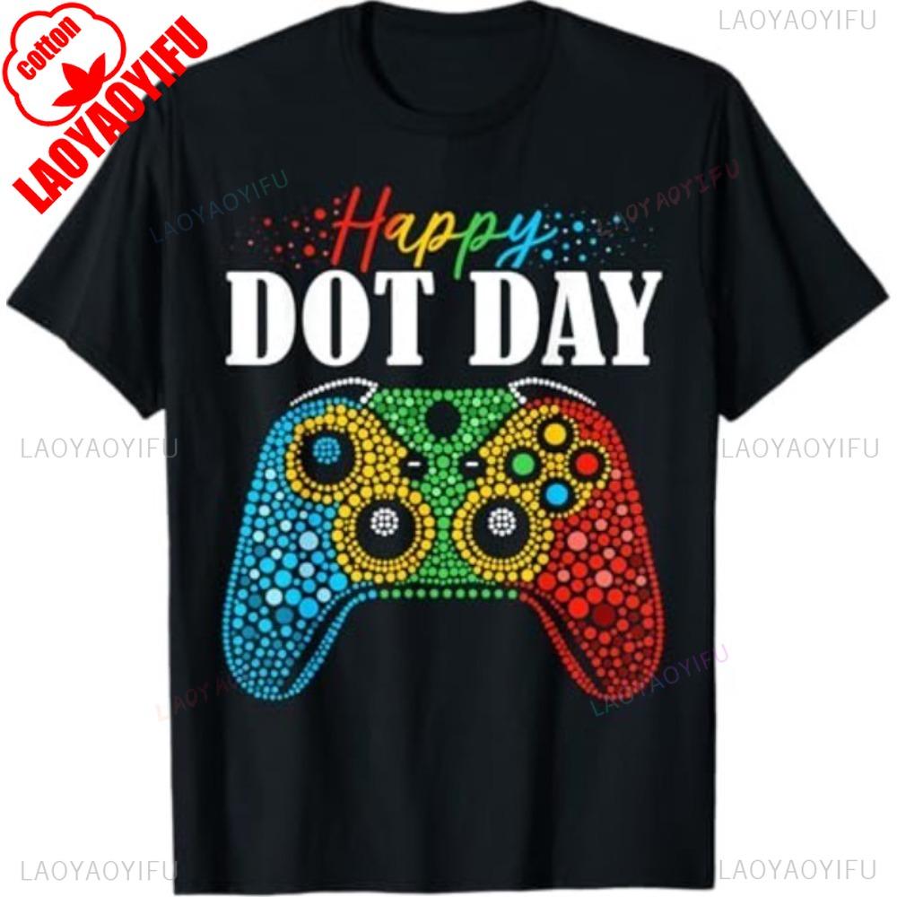 Happy Dot Day Gamer Controller Polka Dot Creative School Men Cotton TShirt Funny Happy Dot Day Print Fashion Casual Shirt Tops S