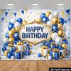 2D Boys Blue Gold Birthday Backdrop, "Happy Birthday" Sign & Stars Photography Background