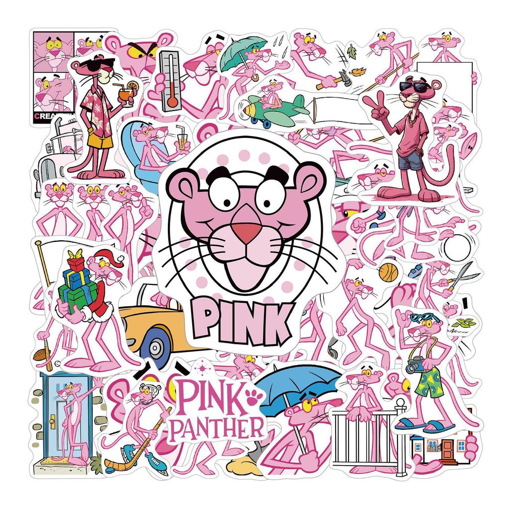 Pink Panther Glossy Stickers: 60 Sheets - Korean Cartoon Decals for Suitcase, Laptop, Motorcycle