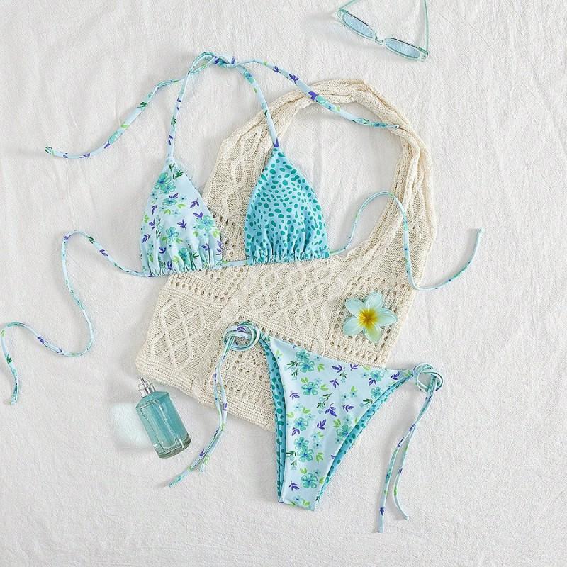 Fashion Split Swimsuit Women s Floral Drawstring Triangular Sexy Bikini S