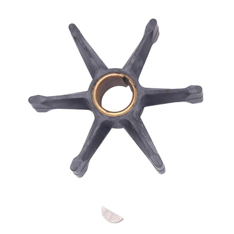 Neoprene Outboard Motor Water Pump Impeller with Keyed Brass Sleeve, Six Radially Arranged Blades and Reference Numbers 379475 and 777130