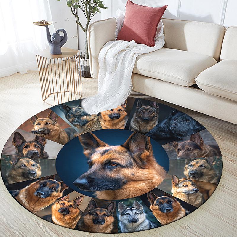 German Shepherd Round Area Rug,Carpet Rug for Living Room Bedroom Sofa Playroom Decor,Non-slip Floor Mat