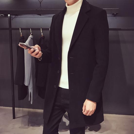 Men Suit Coat Lapel Long Sleeve Solid Color Mid-length Suit Jacket Slim Fit