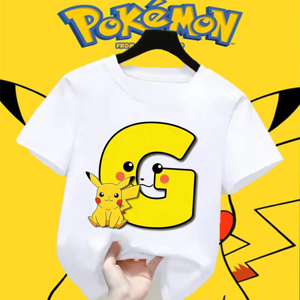 Anime Pokemons Tshirts for Children Pikachu Cartoon Letter Printed Shortsleeved Top Boys Girls Summer Fashion Sports Tshirt