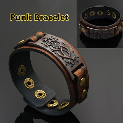 Vintage Wide Alloy Buckle Leather Wristband Cuff Bracelet Punk Snap Bracelet Wrap Bangle