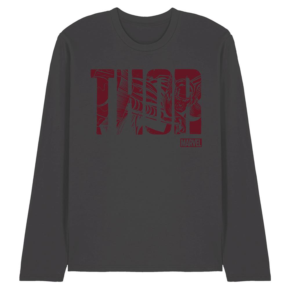 Marvel Unisex Adult Thor Text Long-Sleeved T-Shirt