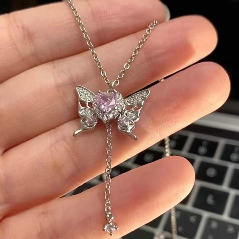 2026 Korean Fashion Fairy Feather Zircon Pendant Necklace Girls Elegant Necklace Women Clavicle Chain Jewelry Gift