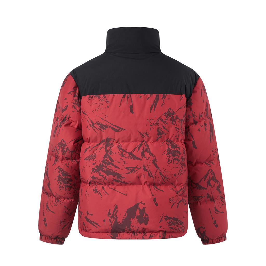 Li Ning Hot Pots Down Collection Down Jacket Unisex Agate Red Mountain Grain All Over Print AYMU601-6