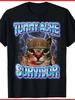 T-shirt Unisex Divertente Gatto Sopravvissuto al Mal di Pancia Meme S5XL T-shirt Casual Manica Corta Retrò con Stampa Grafica Umoristica Comfort