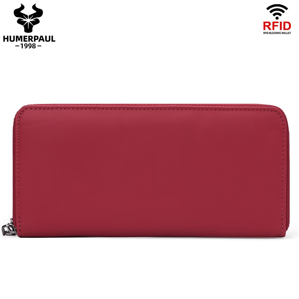 Humerpaul Ladies Wallet Leather Wallet RFID Anti-theft Swipe Wallet Zipper Large-capacity Wallet Multi-card Coin Purse