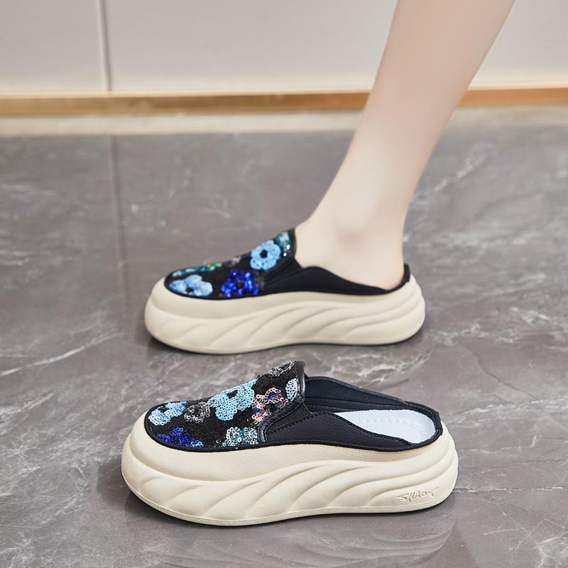 

CRLAYDK Летние женские сабо с пайетками Удобная обувь на платформе Модные повседневные дорожные шлепанцы с открытой спиной Прогулочные мюли 40