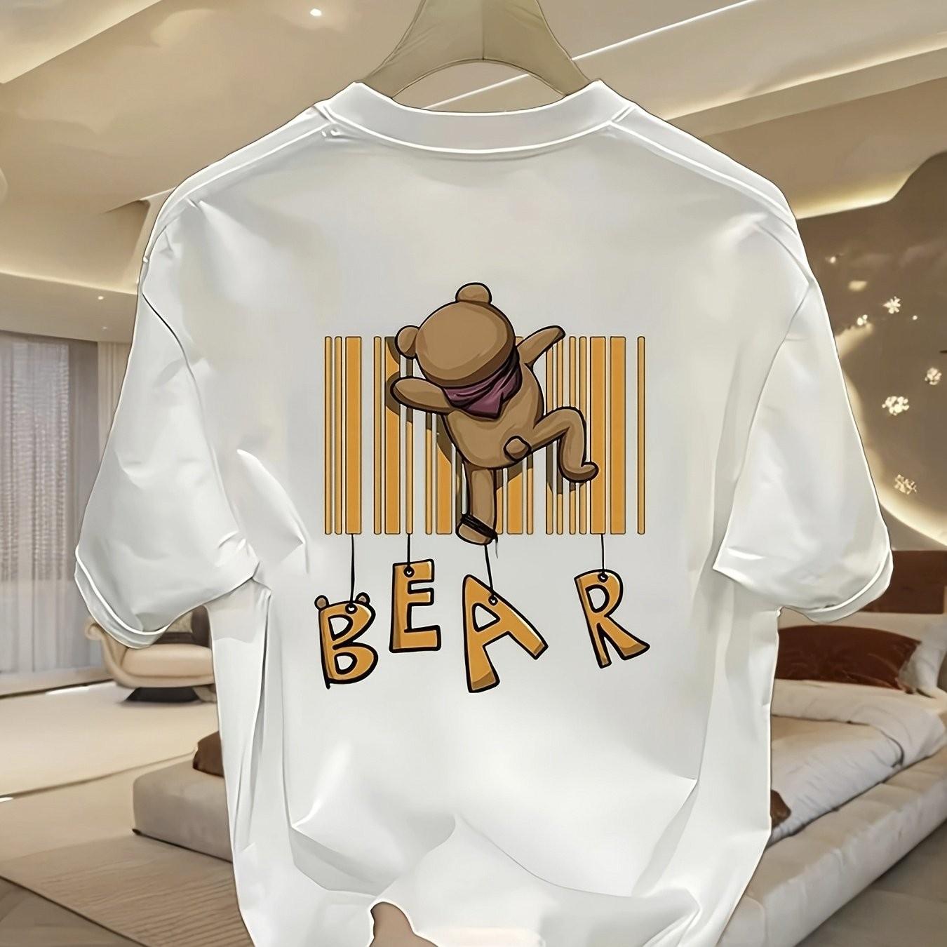 Barcode Bear Graphic TShirt Funny Cartoon Print Cotton Short Sleeve Tee Daily Wear Unisex S
