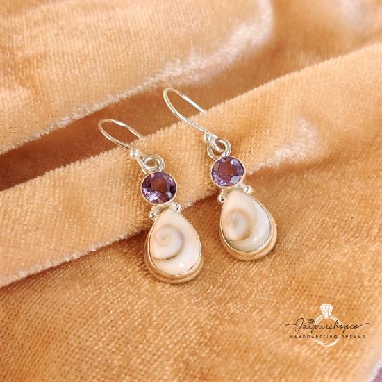 

Ювелирные изделия ручной работы, Шива-Глаз, аметистовая грушевидная форма Серьги из стерлингового серебра 925 пробы