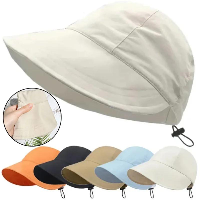Foldable Wide Brim Sun Hat Drawstring Adjustable Caps for Men Women Beach Hats Summer Quick-drying Visors Fisherman Cap