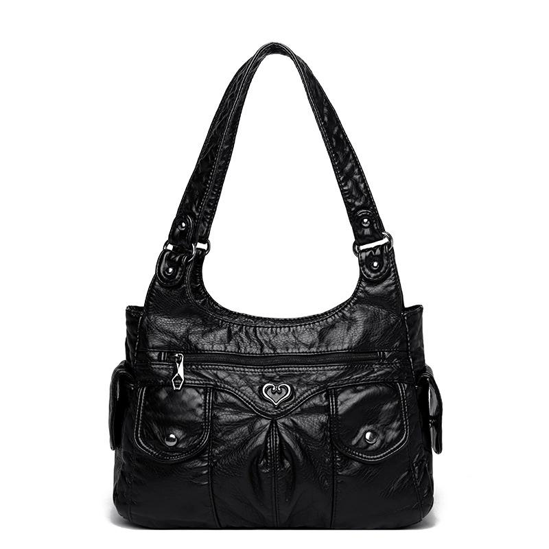 

Women Plain Heart Decorated Hobo Bag, Large Capacity Casual Shoulder Bag, Trendy Versatile Daily Shopping Handbag for Ladies чёрный