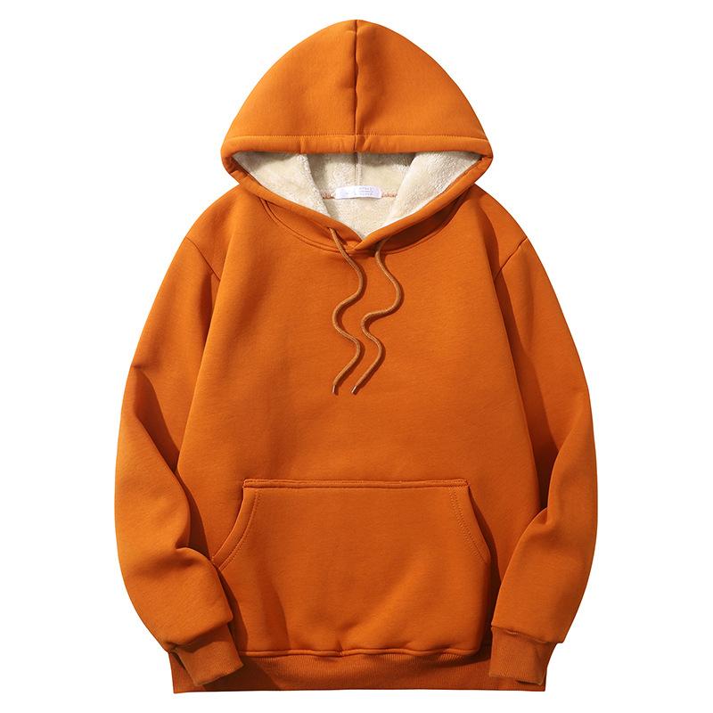 Lambswool  Solid Color Loose Warm Padded Sports Men's European Hooded Sweatshirt Plus Size