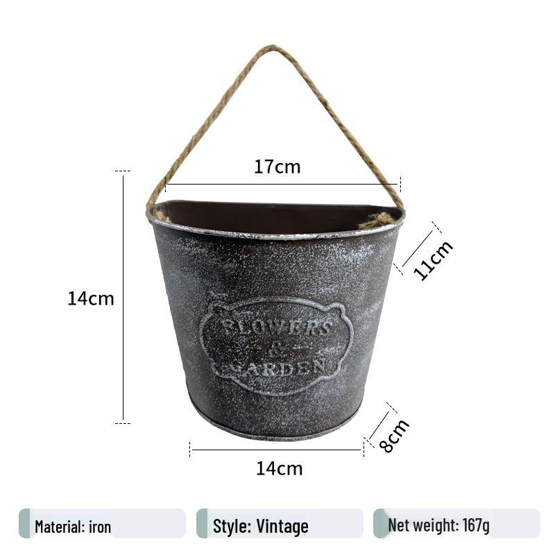 

Vintage Wall-Mounted Hanging Tin Flower Pot for Balcony or Home Decor