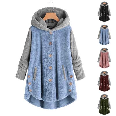 Women's Button-down Plush Top Color-block Long-sleeved Jacket
