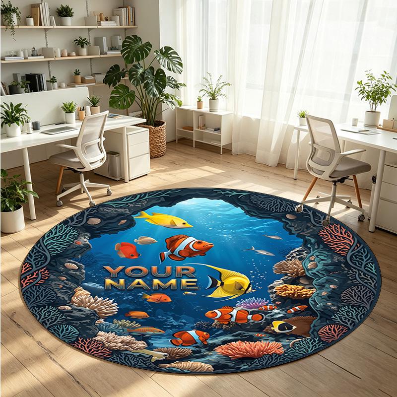 Ocean Sea (158) Theme Round Crystal Velvet Rug Custom Name Text Personalized Floor Mat Home Decor Non Slip Crystal Carpet