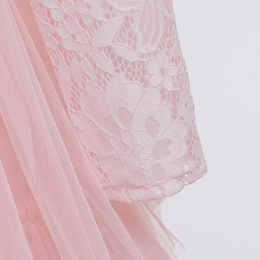 Langärmeliges mehrlagiges Tüll-Blumenmädchenkleid für Hochzeiten und Aufführungen