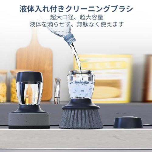 Dish Brush with Detergent Bottle, for Cleaning Pots and Sinks, Nylon Bristle Brush and Abrasive Sponge, Set of 2