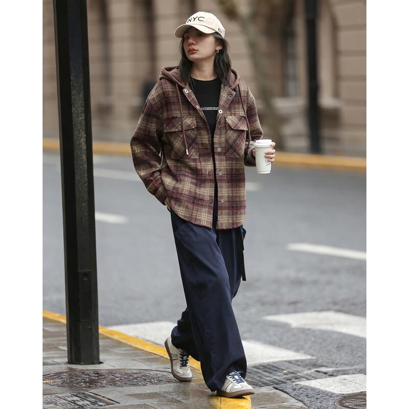 Demana Women's Wool Blend Lined Plaid Hooded Winter Coat