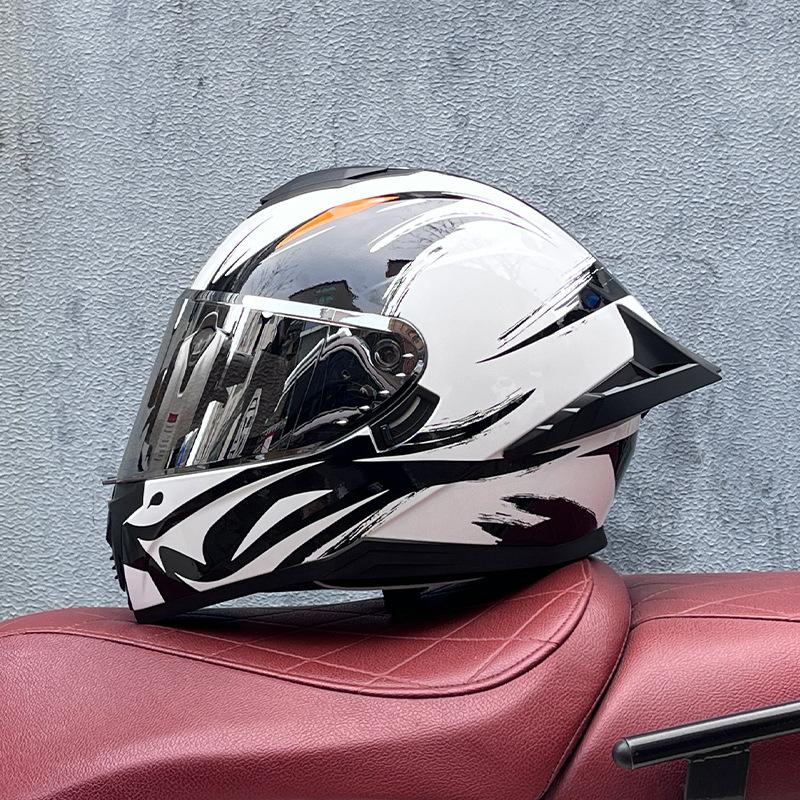 Full Helmet Double Mirror Helmet Men's Four Seasons Universal Hard Hat Female Knight Locomotive Double Lenses