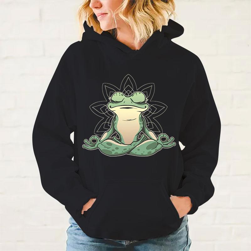 

New Funny Frog Yoga Print Hoodie Women Men Casual Pullover Personalized Sweatshirt Plus Size 3XL