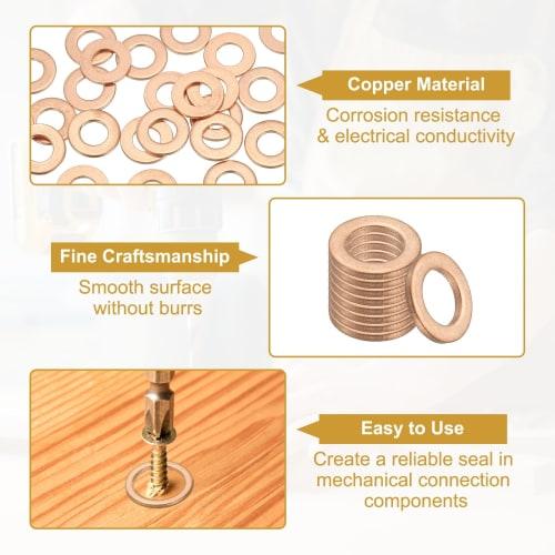 PATIKIL M6 Copper Flat Washers, Seal Rings, 25 Pieces, 6mm Inner Diameter, 12mm Outer Diameter, 1mm Thick, Heat and Oil Resistant for Screws, Bolts, S