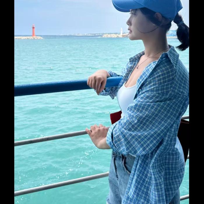 2025 Autumn Korean Style Plaid Long Sleeve Shirt for Women Large