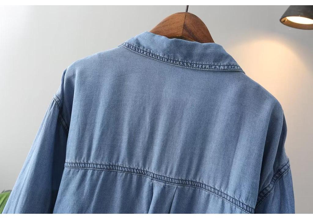 Cardigan da Donna Taglie Forti in Denim Tencel a Manica Lunga - Autunno 2023