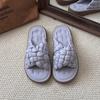 Woven Sofa Slippers Silver Crossed Slippers Women's Soft Bottom Summer Wear Handmade One-word Drag