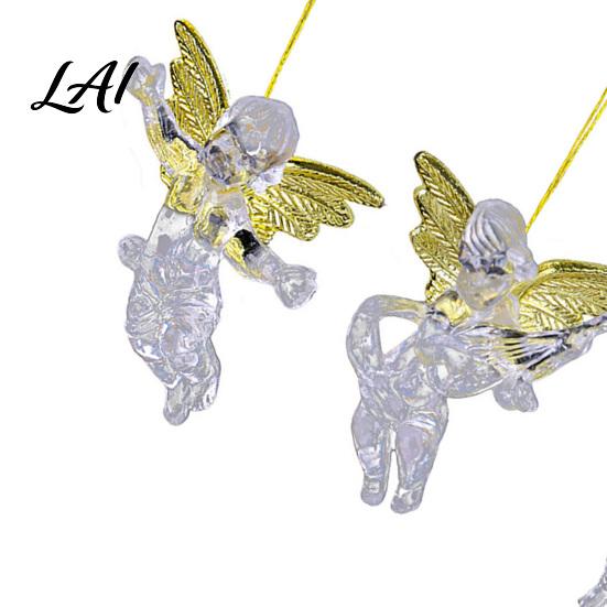 Clear Angel Figurines 4Pcs Winged Hanging Ornaments Figurines Winter Wedding Atmosphere Props Christmas Tree Decor Seasonal Home Party Supplies