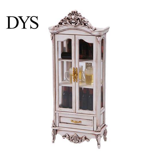Doll Mansion Interior Accessories Miniature Curio Cabinet, 1/12 Scale Mini Wine Wooden Tiny Display Cabinet with Drawer, Vintage Furniture for Living