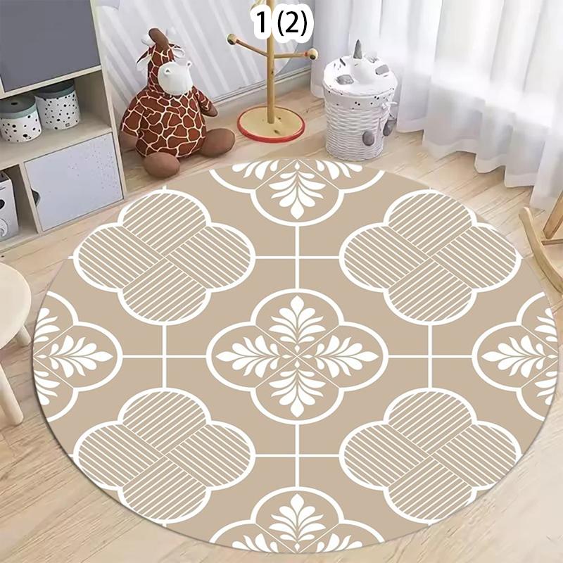 Modern Cream Round Rug with Abstract Black Lines Pattern Minimalist Carpet for Living Room Bedroom Home Decor Non-Slip Floor Mat