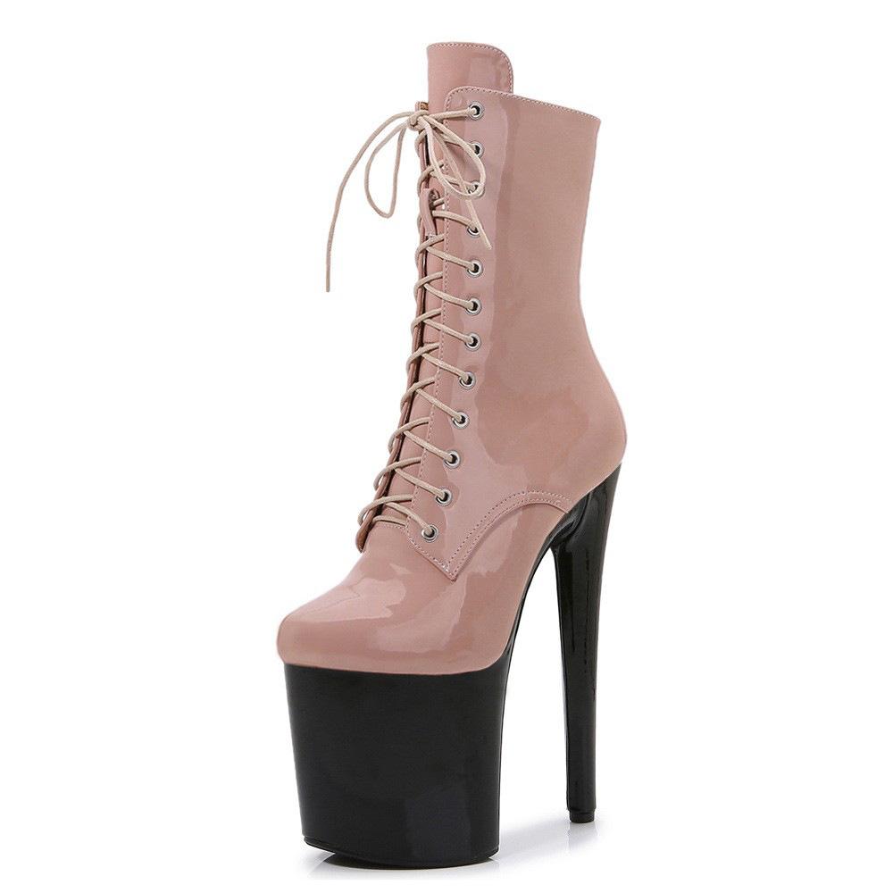 20Cm Hate Sky High Pole Dance Shoes Lace-up Mirror Low Boots Waterproof Table Dance Special Short Boots