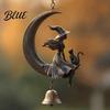 Chiming Metal Wall Hanging Halloween Witch And Black Cat Moon Wind Chime Vintage on Crescent Festive Haunted House Accessories Bell Gothic Ornament