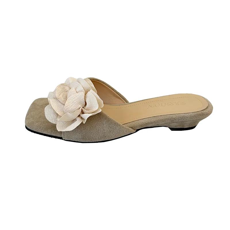 Fashion Flower Women Slippers Flats Summer Fashion Sandals New Shoes 2025 Woman Casual Square Toe Shoes Brand Trend Zapatillas De Mujer