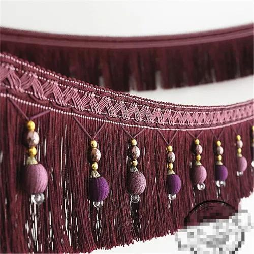 12meters Braided Beads Hanging Ball Tassel Fringe Trimming Applique Fabric Trimming Ribbon Band Curtain Table Wedding Decorated