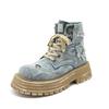 Fashion Denim Boots Autumn Thick Soled Workwear Retro Motorcycle Short Boots Made of Old Denim Boots for Women