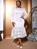 Plus Size Elegant White Long Sleeve Mermaid Dress with Mesh Layered Skirt