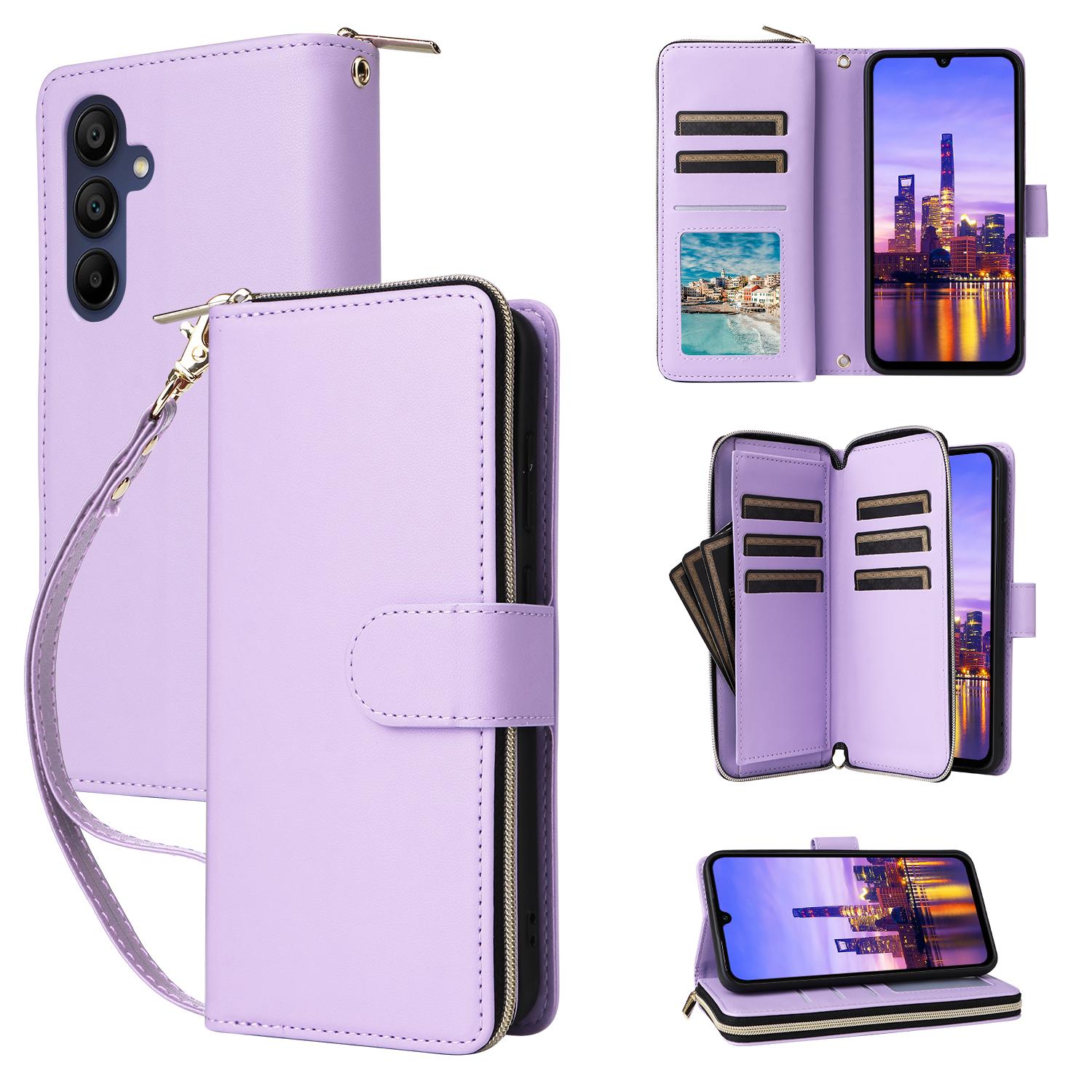 

R20 For Samsung Galaxy A16 5G/A16 4G Case Zipper Pocket PU Leather Cover with 9 Card Slots C