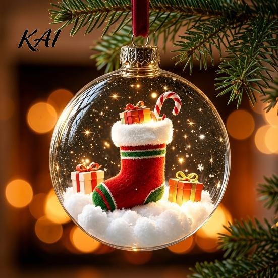 Warm Glow Seasonal Decor Glowing Christmas Story Ornament, Mini Holiday Scene Light Up Ball Led Hanging Baubles Decoration, Acrylic Clear Pendant