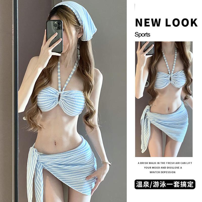 Bikini four-piece sexy striped swimsuit ladies senior sense ins wind bikini