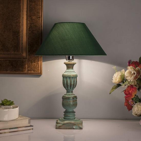 

Дерев яна настільна лампа для вітальні, спальні, приліжкова, в сільському стилі, колір водоростей, французька, 50 см, з тканинним абажуром, лампочка в комплекті, дерев яна нічна лампа для декору дому