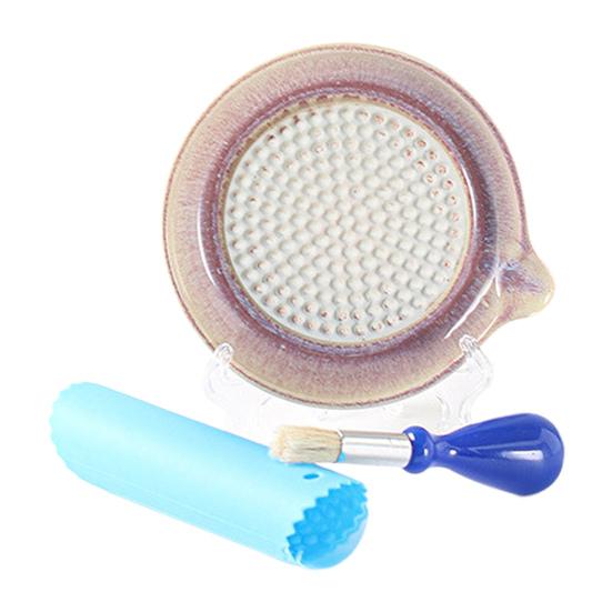 

4Pcs Ceramic Grinding Disc/Peeling Tube/Brush/Display Stand Set Sharp Ridged Grater Plates for Ginger Garlic