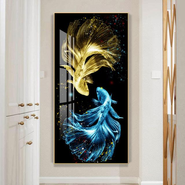 

Настінне мистецтво в китайському стилі. Абстрактний постер із тваринами. Барвиста картина на полотні Lucky Koi Fish. Розкішний домашній декор для вітальні 30cm×60cm NoFrame