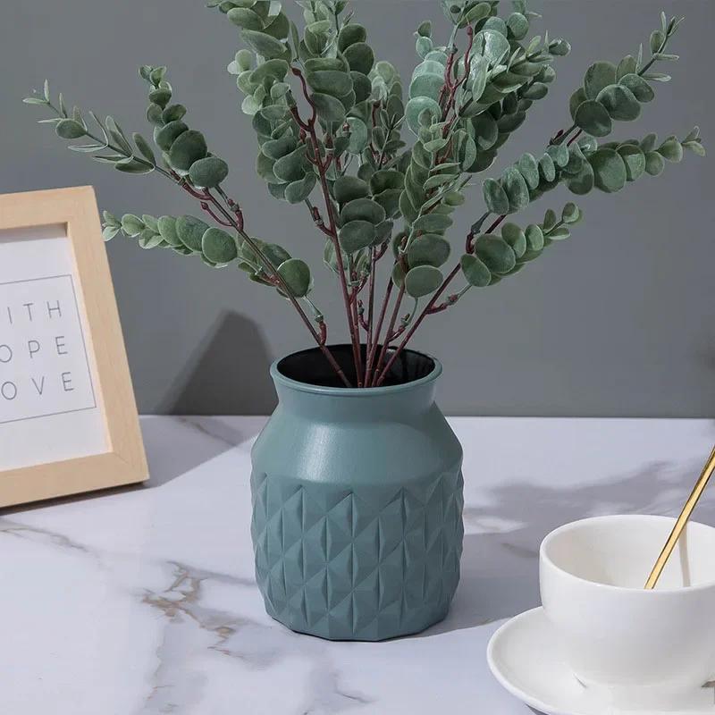 Creative Simple Plastic Vase Nordic Style Flower Pot Dry Wet Flower Arrangement Container Imitation Ceramic Home Decor