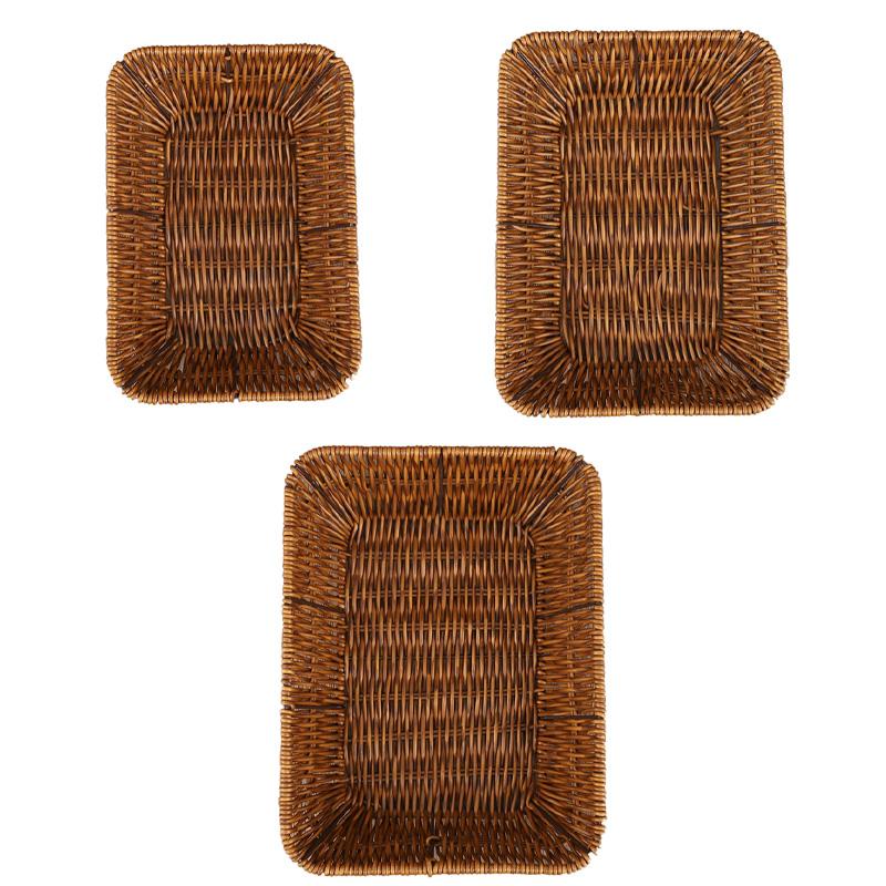 1Pc Snack Plate Afternoon Tea Bread Rectangle Imitation Rattan Plastic Durable Fruit Basket Vine Woven Tray Fried Food